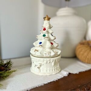 Vintage Porcelain Spinning Christmas Tree Music Box Playing Christmas Song